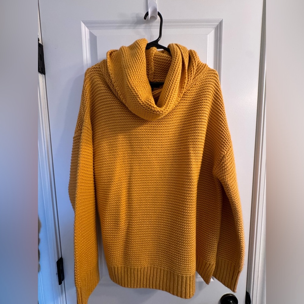 Oversized mustard yellow cowl neck long sleeve knit sweeter
